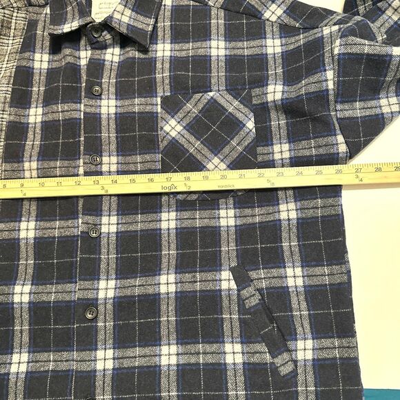 MODITEC Shirt Women Size 2 Navy Blue Gray Plaid Long Sleeve Button-Up Flannel - Picture 5 of 12